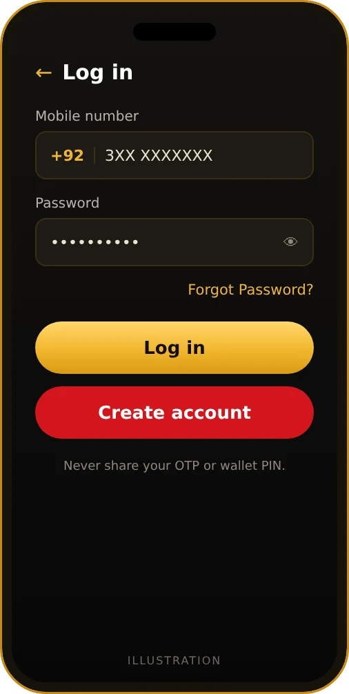 Mil Win login screen with mobile number and password